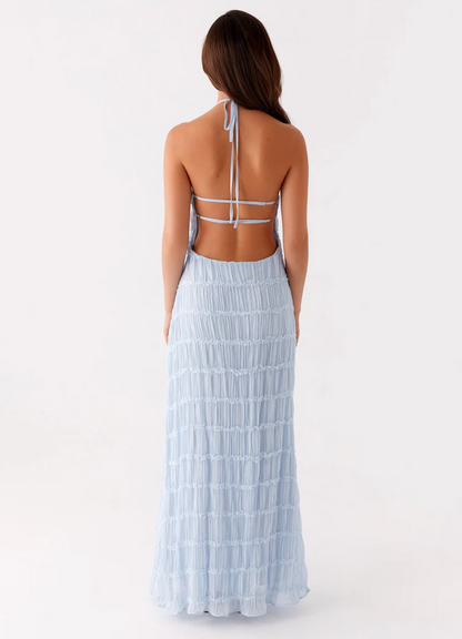 Noor - Elegante Bruiloft Gastenjurk Dames met Halternek en Getextureerde Maxi Rok