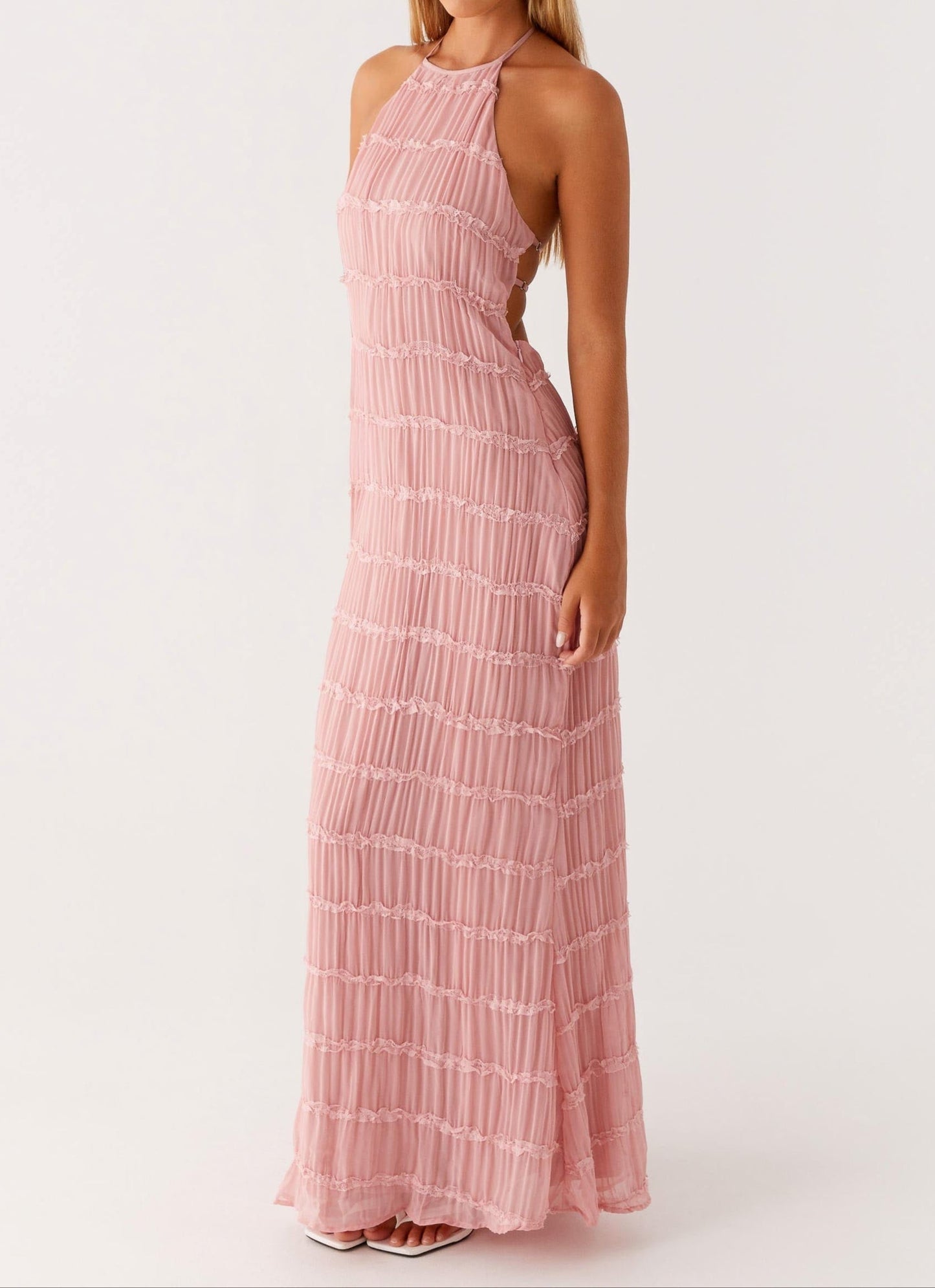 Noor - Elegante Bruiloft Gastenjurk Dames met Halternek en Getextureerde Maxi Rok