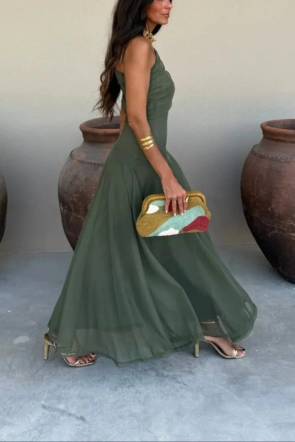 Noor - Elegante Bruiloft Gastenjurk Dames met One Shoulder en Vloeiende Maxi Rok