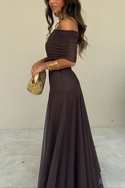 Noor - Elegante Bruiloft Gastenjurk Dames met One Shoulder en Vloeiende Maxi Rok