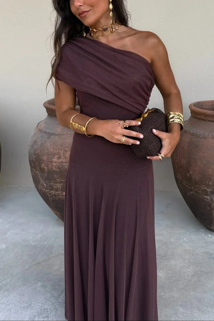 Noor - Elegante Bruiloft Gastenjurk Dames met One Shoulder en Vloeiende Maxi Rok