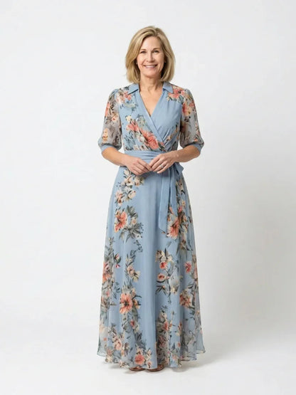 Noor - Elegante Plus Size Maxi Jurk Dames met Wikkelmodel en Bloemenprint