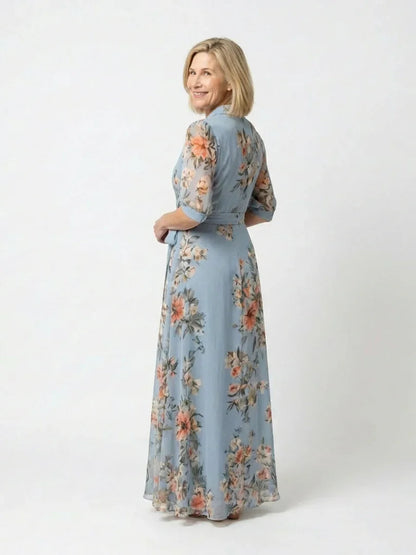 Noor - Elegante Plus Size Maxi Jurk Dames met Wikkelmodel en Bloemenprint