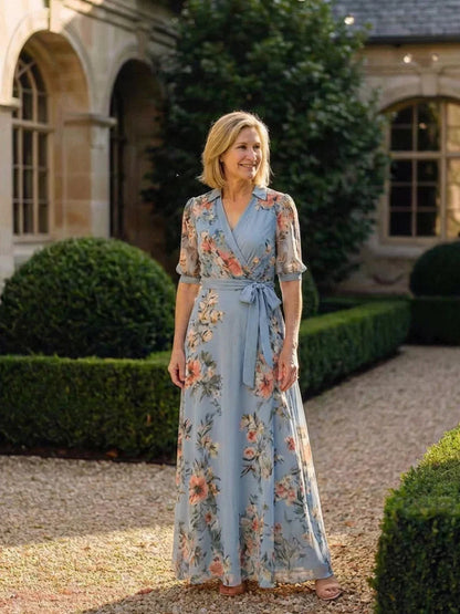 Noor - Elegante Plus Size Maxi Jurk Dames met Wikkelmodel en Bloemenprint