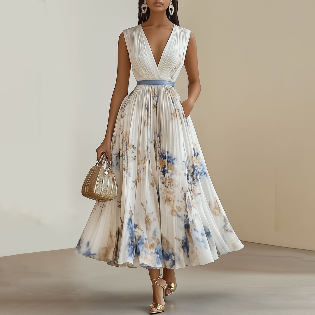 Noor - Romantische Bruiloft Gast Jurk Dames met V-hals en Geplooid Detail