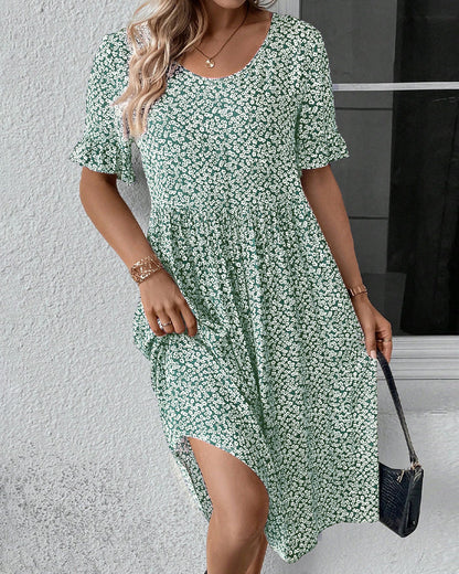 Noor - Romantische Bruiloft Gastenjurk Dames met Ruffle Mouwen en Bloemenprint