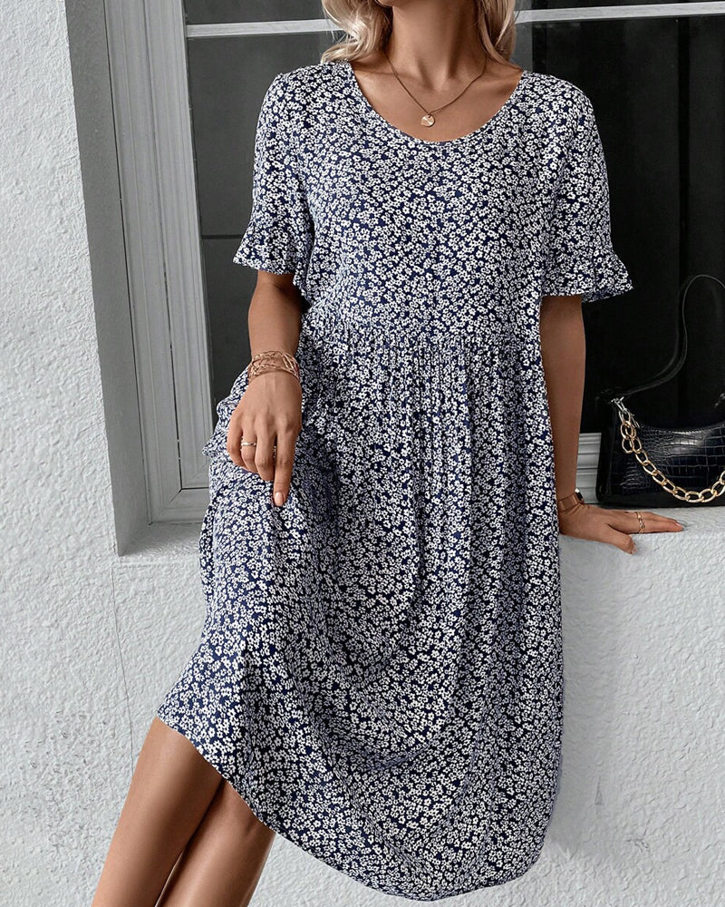 Noor - Romantische Bruiloft Gastenjurk Dames met Ruffle Mouwen en Bloemenprint