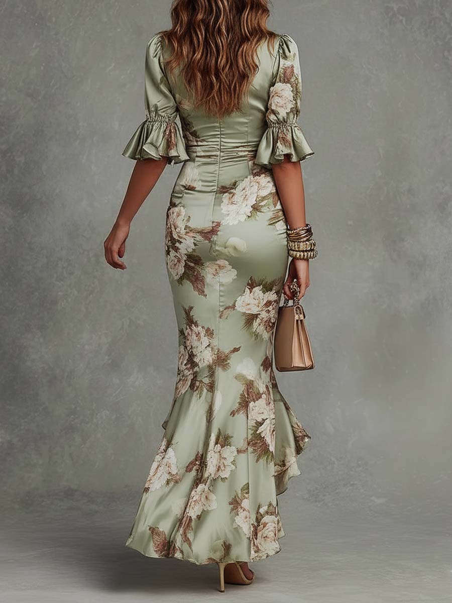 Noor - Romantische Maxi Jurk Dames met V-hals en Ruches Mouwen
