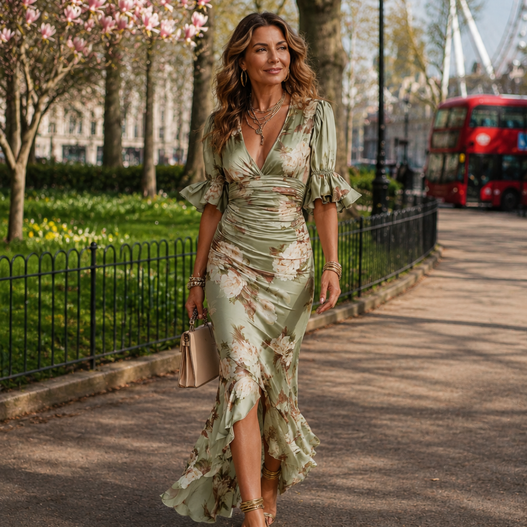 Noor - Romantische Maxi Jurk Dames met V-hals en Ruches Mouwen