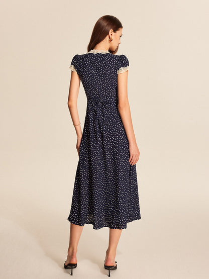 Noor - Romantische Zomerjurk Dames Midi met Stippenprint en Diepe V-hals