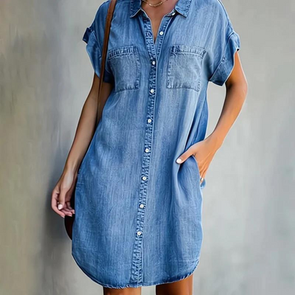 Noor - Stoere Zomerjurk Dames met Hemdkraag en Knoopsluiting
