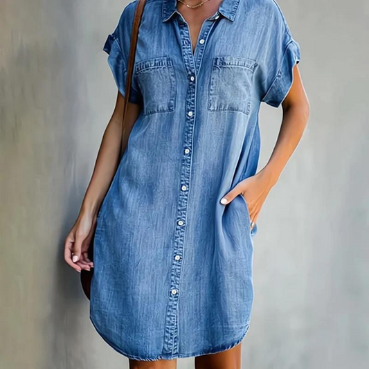 Noor - Stoere Zomerjurk Dames met Hemdkraag en Knoopsluiting