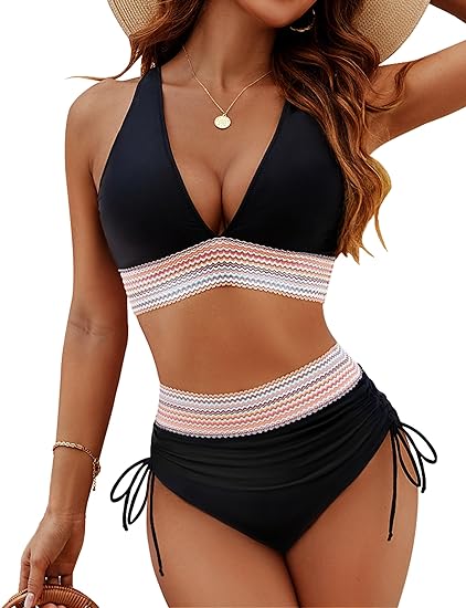 Noor - Trendy Bikini Dames met Halternek en Verstelbare Hoge Taille Slip