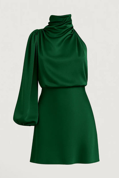 Noor - Trendy Herfst Bruiloft Gast Jurk Dames met Asymmetrisch Model en Drapering