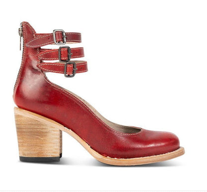 Noor - Vintage Orthopedische Sandalen Dames met Drievoudige Enkelband en Houten Blokhak