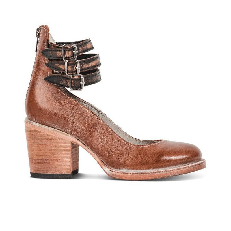 Noor - Vintage Orthopedische Sandalen Dames met Drievoudige Enkelband en Houten Blokhak