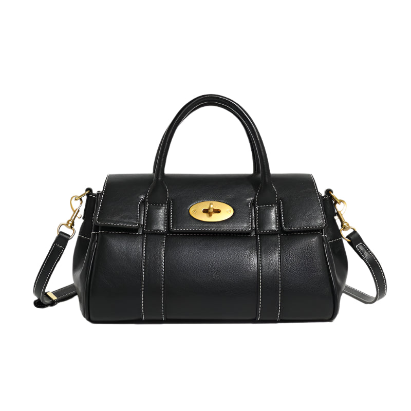 Tas Dames - Klassieke Satchel met Gouden Draaislot en Schouderband | Chic