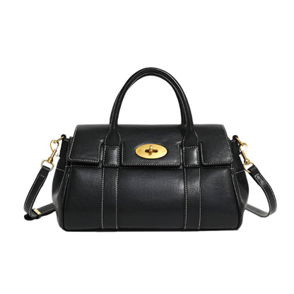Tas Dames - Klassieke Satchel met Gouden Draaislot en Schouderband | Chic