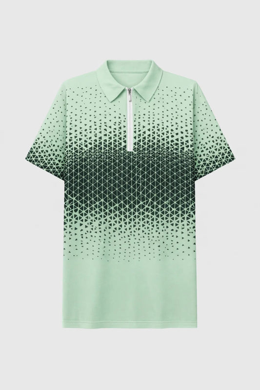 T Shirt Heren - Regular Fit Polo met Geometrisch Print en Rits | Casual