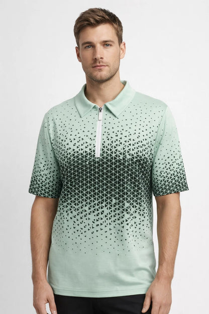 T Shirt Heren - Regular Fit Polo met Geometrisch Print en Rits | Casual
