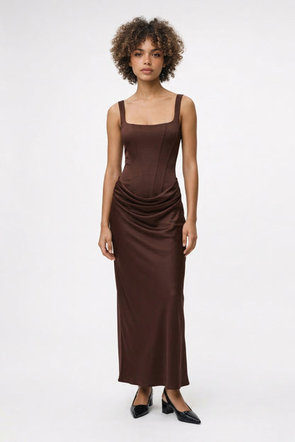 Maxi Jurk Dames - Strakke Pasvorm met Corset en Vierkante Hals | Chique