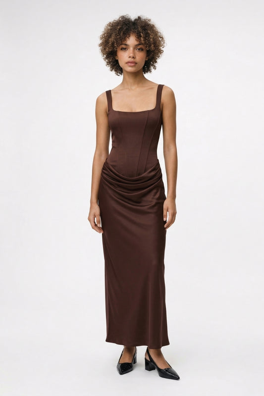 Maxi Jurk Dames - Strakke Pasvorm met Corset en Vierkante Hals | Chique