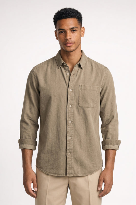 Overhemd Heren - Relaxed Fit met Borstzak en Puntkraag | Casual