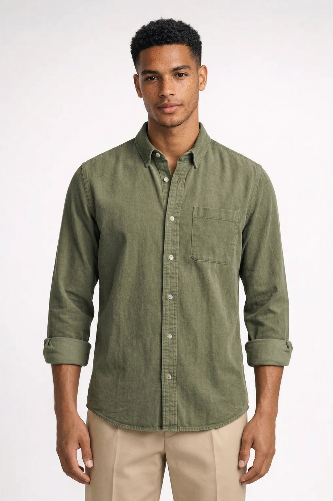 Overhemd Heren - Relaxed Fit met Borstzak en Puntkraag | Casual