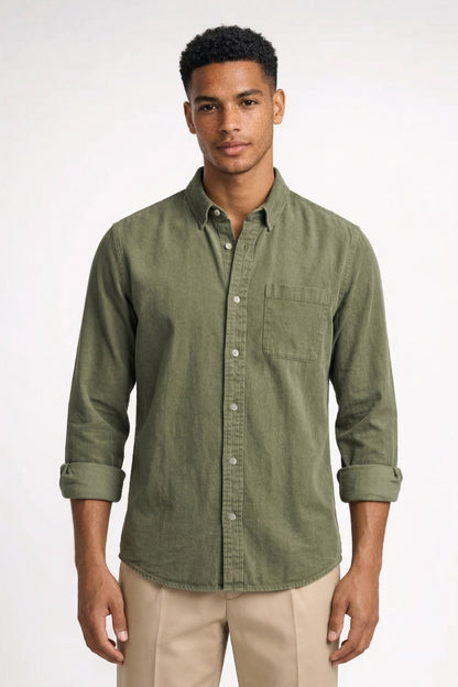 Overhemd Heren - Relaxed Fit met Borstzak en Puntkraag | Casual