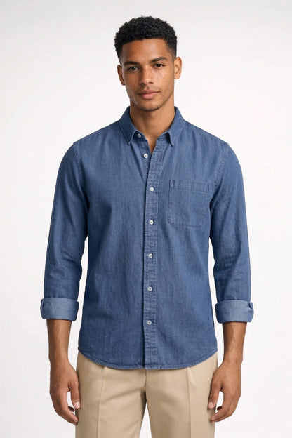 Overhemd Heren - Relaxed Fit met Borstzak en Puntkraag | Casual
