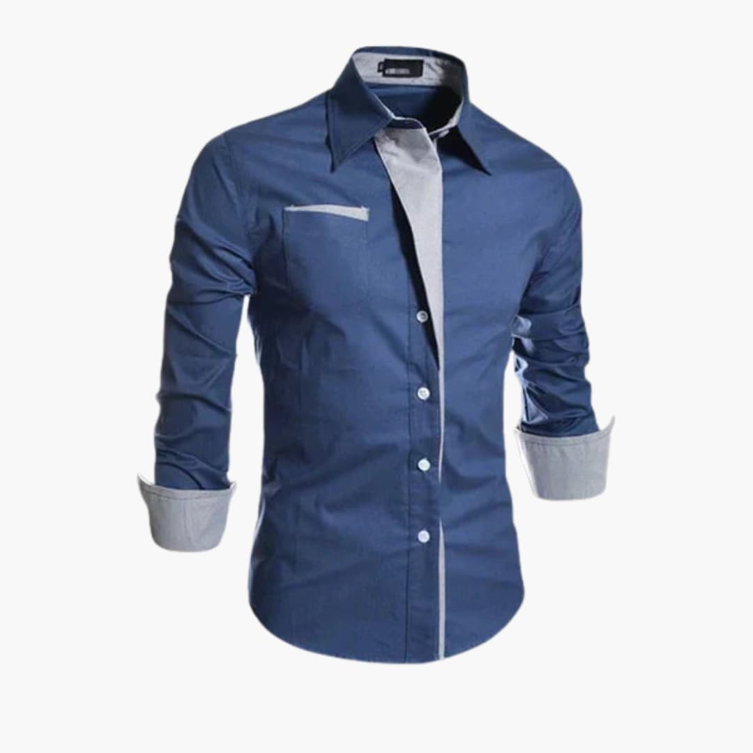 Overhemd Heren - Slim Fit met Contrastbies en Knoopsluiting | Klassiek