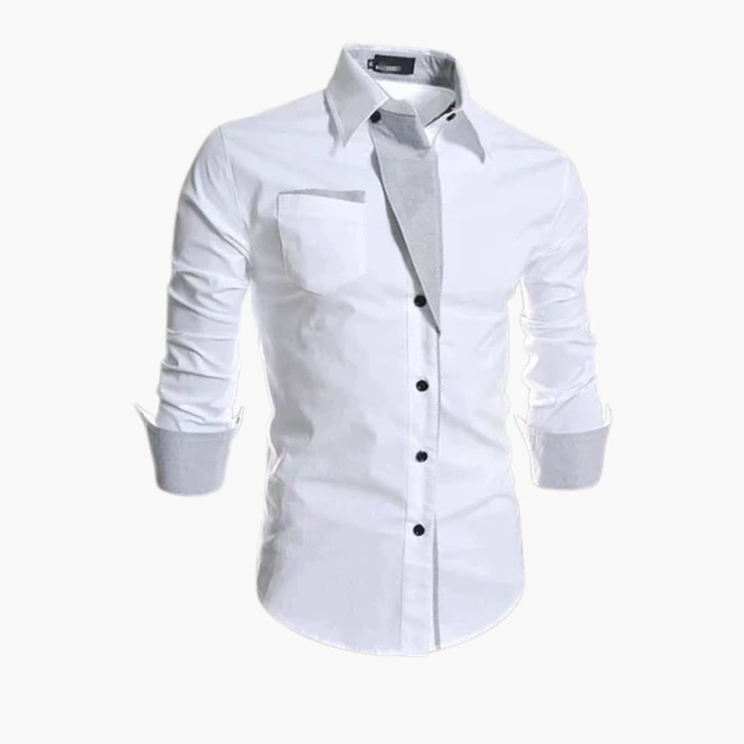Overhemd Heren - Slim Fit met Contrastbies en Knoopsluiting | Klassiek