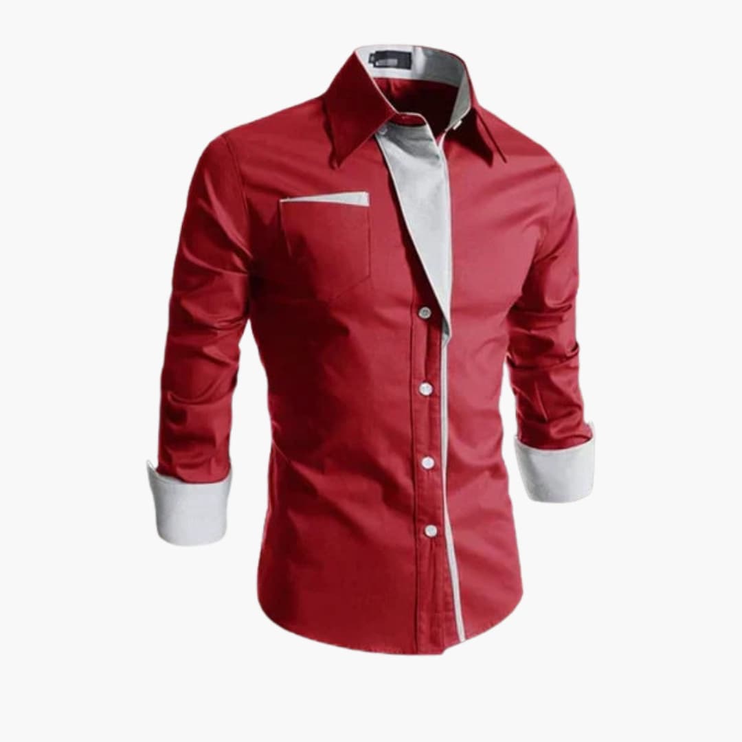 Overhemd Heren - Slim Fit met Contrastbies en Knoopsluiting | Klassiek