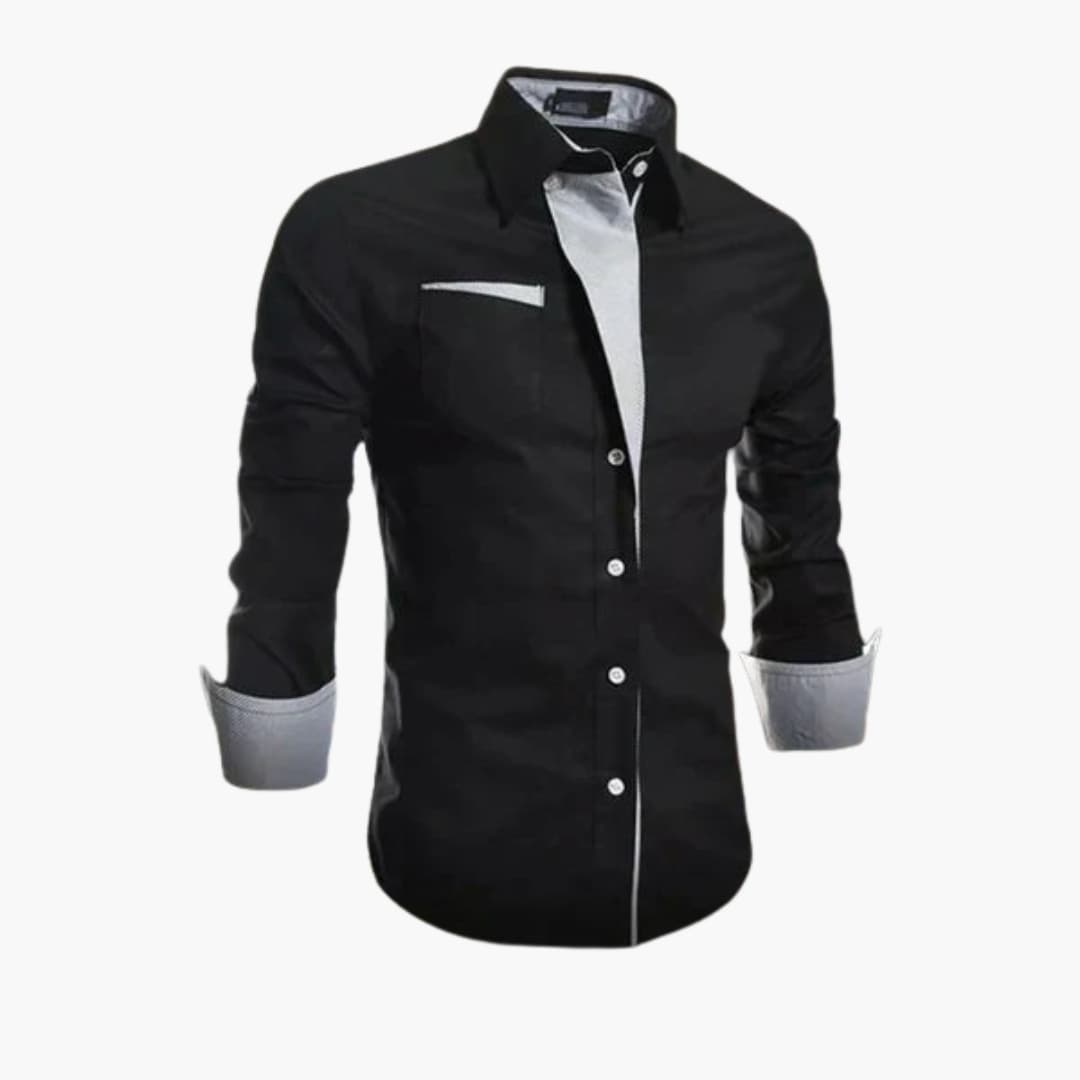 Overhemd Heren - Slim Fit met Contrastbies en Knoopsluiting | Klassiek