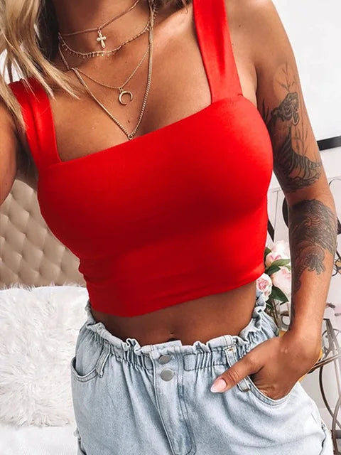 Top Dames - Mouwloze Crop Top met Vierkante Hals | Zomer