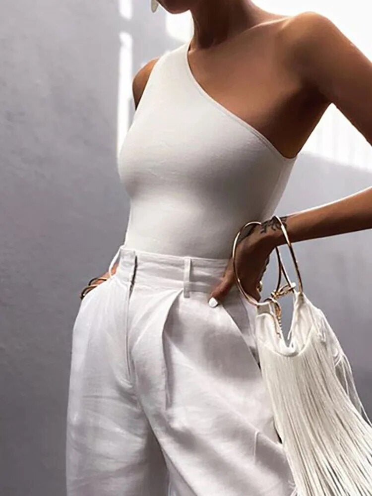 Top Dames - One Shoulder Crop Top Mouwloos | Zomer