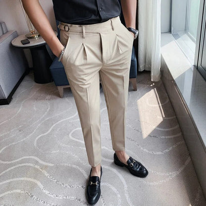 Pantalon Heren - Slim Fit Enkellang met Plooi en Riem | Chique