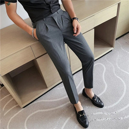 Pantalon Heren - Slim Fit Enkellang met Plooi en Riem | Chique