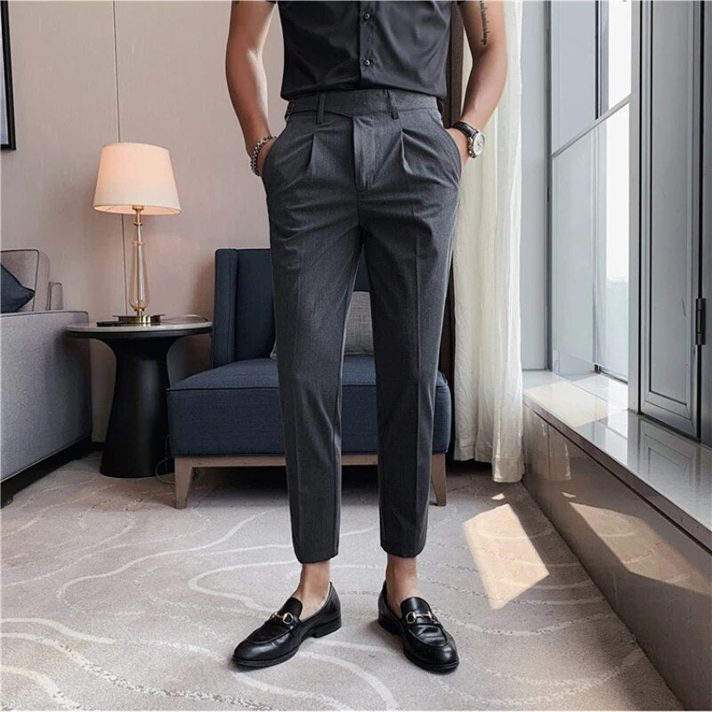 Pantalon Heren - Slim Fit Enkellang met Plooi en Riem | Chique
