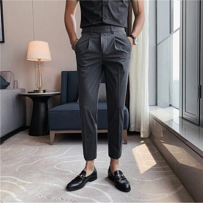 Pantalon Heren - Slim Fit Enkellang met Plooi en Riem | Chique