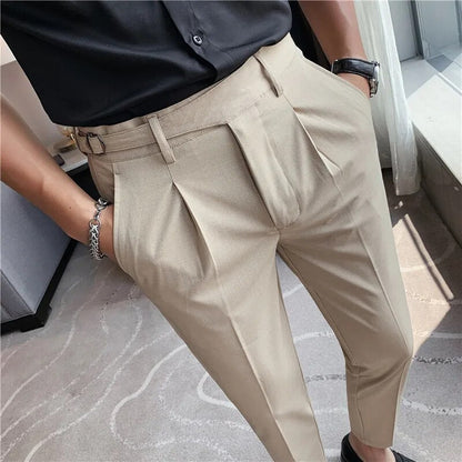 Pantalon Heren - Slim Fit Enkellang met Plooi en Riem | Chique