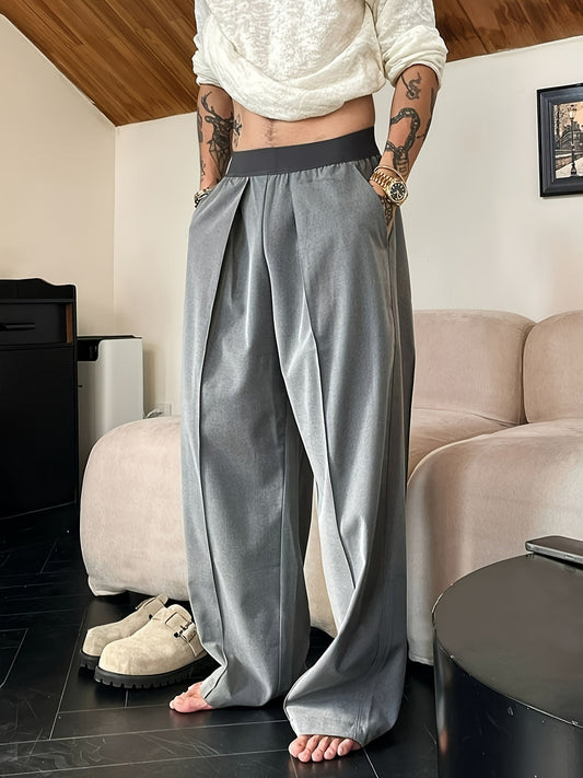 Pantalon Heren - Wijde Broek met Hoge Taille en Plooi | Casual
