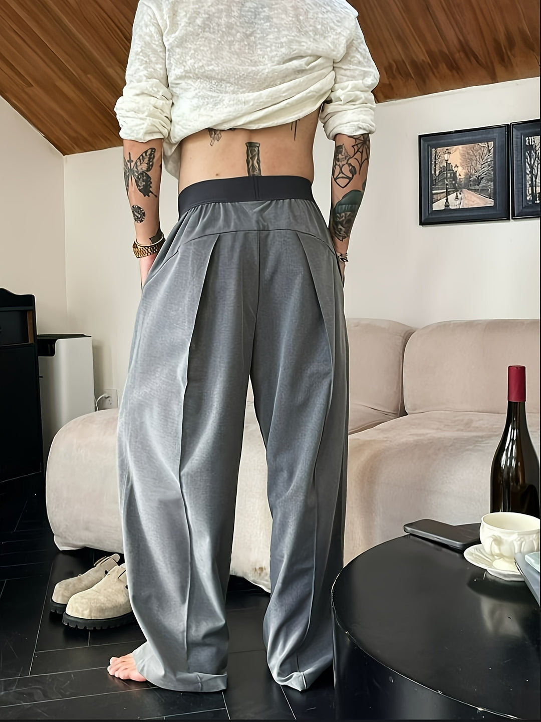 Pantalon Heren - Wijde Broek met Hoge Taille en Plooi | Casual