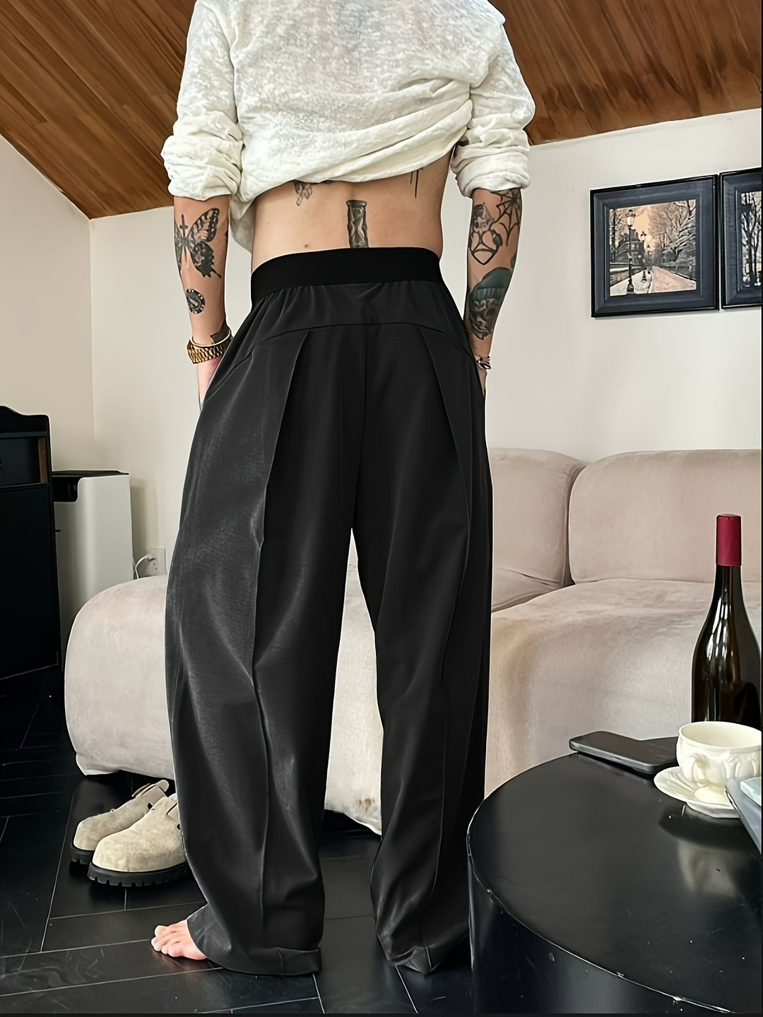 Pantalon Heren - Wijde Broek met Hoge Taille en Plooi | Casual