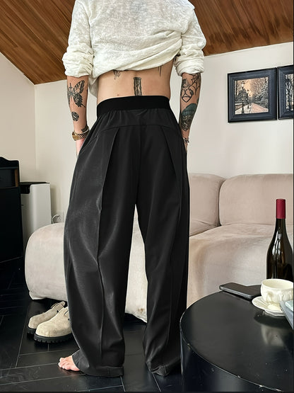 Pantalon Heren - Wijde Broek met Hoge Taille en Plooi | Casual