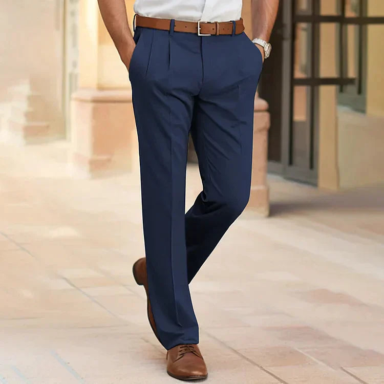 Pantalon Heren - Getailleerde Rechte Snit met Plooi | Chique