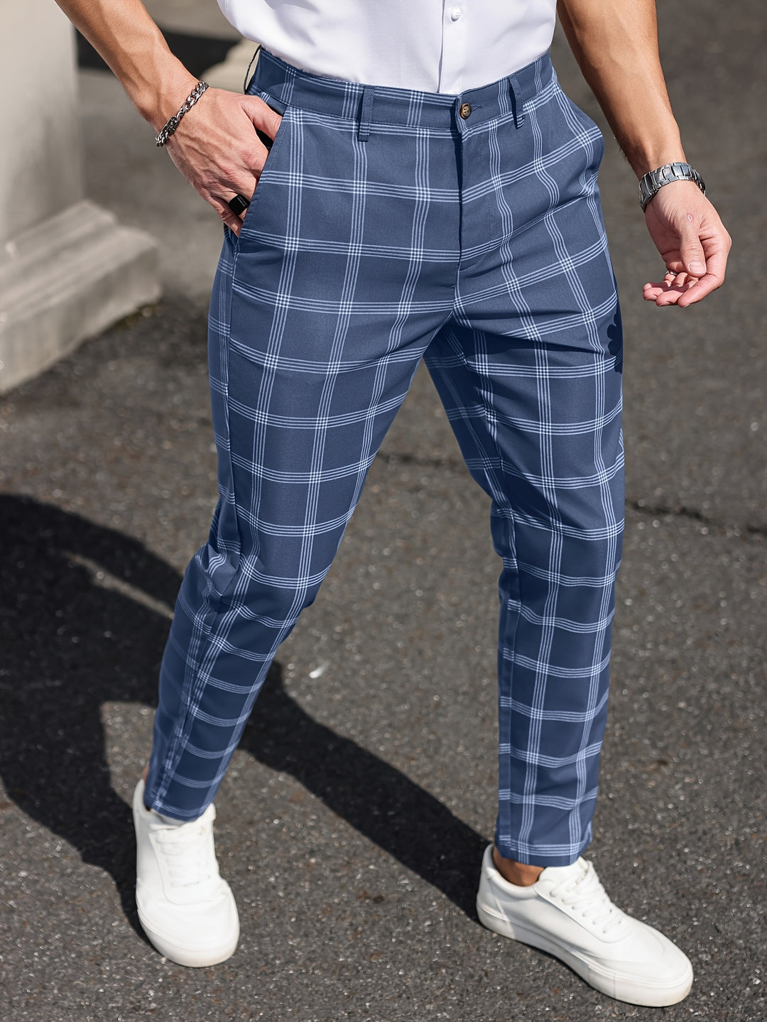 Pantalon Heren - Slim Fit Geruit Patroon met Rechte Pijp | Chique