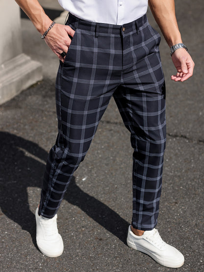 Pantalon Heren - Slim Fit Geruit Patroon met Rechte Pijp | Chique