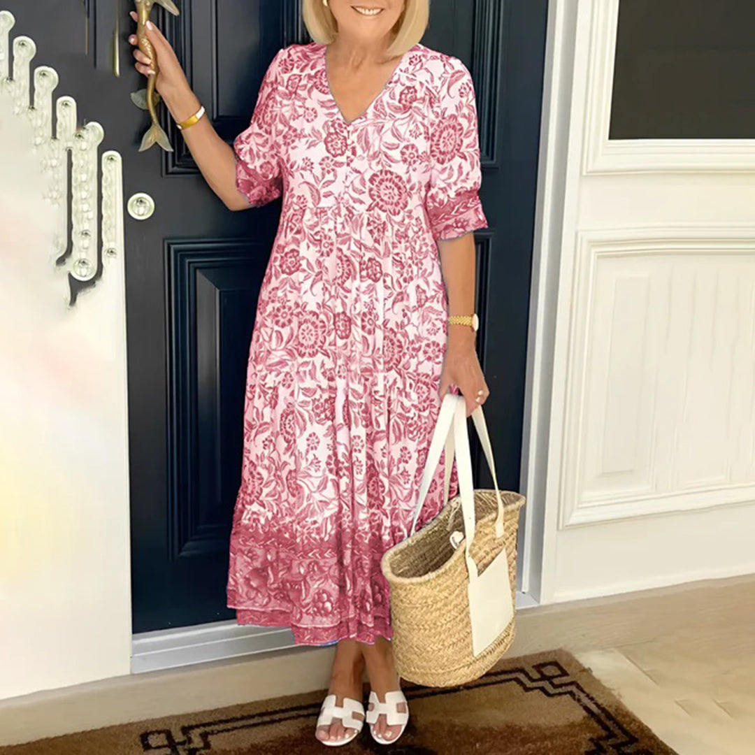 Midi Jurk Dames - Korte Mouwen met Bloemenprint | Zomer