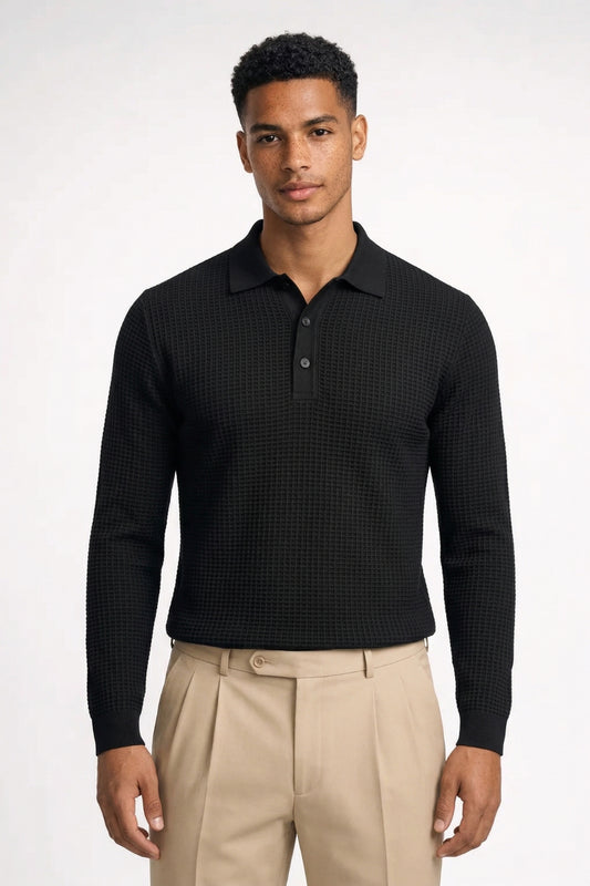 Polo Heren - Gebreid met Lange Mouwen en Polokraag | Elegant